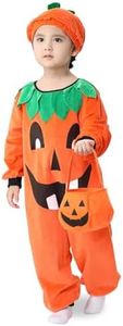 maxToonrain Halloween Pumpkin Costume with Green Leaf Hat Kids Fancy Dress for World Book Day/Book Week, Christmas and Birthday Theme Party (9-10 Yrs, 140CM)