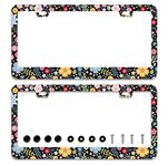 2Pcs Colorful Floral Flowers License Plate Frame Personalise Cute License Plate Frames Car Rustproof License Plate Cover Accessories Screws Decor for Standard Us Canada License Plate Holder 12"x6"