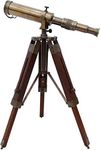 Nautical Telescope Brass Pirate Solid Spyglass Wood Decorative Tripod Stand