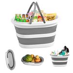 Collapsible Picnic Basket Plastic Bucket Tub with Handle for Harvest, Garden, Household Cleaning, Car Washing, 16L(4.2 Gallon) Folding Bath Basin Bowl for Space Saving Storage Organizer, Grey