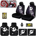 Yupbizauto 10 Pieces Bundle Nightmare Before Christmas Jack Skellington Bone Design Car Truck SUV Seat Covers Rubber Front and Rear Floor Mat Sunshade Air Fresheners Set