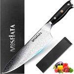 MOSFiATA Damascus Chef Knife 8 inch Ultra-Sharp Japanese VG-10 Damascus Stainless Steel Kitchen Knife 67-Layer Handmade Kitchen Meat Fruit Cutting Gyuto Chef Knife with Finger Guard, Whetstone & Guard