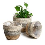 Operitacx 2Pcs Woven Plant Pots 9.8" Plant Basket With Liner, Hand Woven Plants Flower Pot Basket Plant Pot for Indoor Outdoor Plants Houseplant Pots Hamper Basket