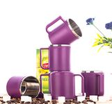 Jony Pack of 6 Stainless Steel, Plastic Tea-Coffee Lover's 1St Choice Tea Cups Set/Steel Cup/Coffee Cup/Cup Set (Purple, 200 Ml)