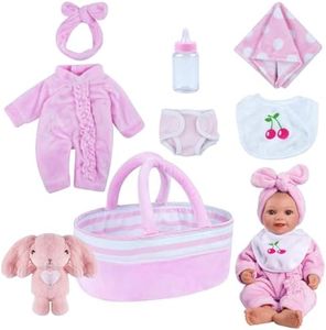 BABESIDE 8 Pcs Baby Doll Clothes with Bassinet for 8-10-12 inch Baby Doll,Baby Doll Clothes Outfit Accessories fit Newborn Baby Doll Girl