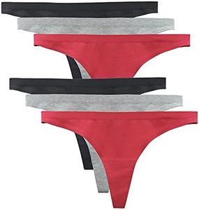 LIQQY Thongs for Women,Cotton G-Strings,Soft Stretch Low Rise Thongs Lingerie, Multi Color Panties,6 Packs (12, Gray+Red+Black)