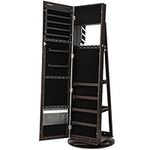 SONGMICS 360°Rotatable Jewelry Organizer Cabinet Armoire with Storage Shelf,Lockable, Brown UJJC62BR