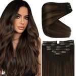 Sunny Hair Clip in Hair Extensions Human Hair Remy Human Hair Clip in Extensions Straight Hair Extensions for Women Clip in 14inch Dark Brown to Mdeium Brown Balayage