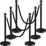 Ferraycle 6 Pcs Stainless Steel Crowd Control Stanchions and Velvet Ropes 5 ft Red Carpet Ropes and Poles Black Rope Safety Barriers with Sand Injection Hollow Base for Party Supplies