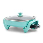 GreenLife 12" 5QT Square Electric Skillet, Glass Vented Lid, Ceramic PFAS-Free Nonstick Interior, Adjustable Temperature Control, Cool Touch Handles, Quick Even Heating, Scratch Resistant, Turquoise