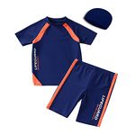 BASADINA Boys Swimsuit - Boys 4-12 Years Two Piece 50+UV Swimsuit Costume, Short Sleeves Boys Swimwear Blue