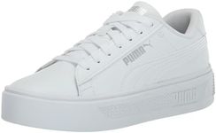 PUMA Womens Smash Platform V3 Sneaker, PUMA Womens White-PUMA Womens White-PUMA Womens Silver, 7