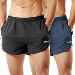 TENJOY Men's Running Shorts Gym Athletic Workout Shorts for Men 3 inch Sports Shorts with Zipper Pocket, Black+navy Blue (2 Pack), XX-Large