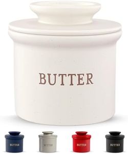 Kook Butter Keeper Dish, French Ceramic Crock with Lid, Embossed Container, for Soft Butter (Oatmeal)