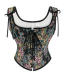 bslingerie Womens Waist Cincher Bustier Boned Corset, Black Vintage Floral, XL