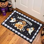 COSY HOMEER Halloween Festival Decor Doormat Indoor, 76x43 cm Nonslip Welcome Door Matts for Floor, Entrance Rug Machine Washable for Front Back door, Ghost and Pumpkins Pattern Black