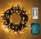 200 LED Battery Operated Christmas Lights On Dark Green Cable, Waterproof Indoor/Outdoor String Fairy Lights with Remote Control for Xmas Tree, Garden, Party