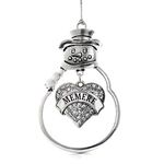 Inspired Silver - Memere Charm Ornament - Silver Pave Heart Charm Snowman Ornament with Cubic Zirconia Jewelry