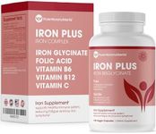 Pure Micronutrients Iron Plus Supplement, Natural Ferrous Chelate, Bisglycinate 25mg + Vitamin C, B6, B12, Folic Acid, 120 Count