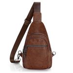 LEACOOLKEY Small Sling Bag for Women Leather Fanny Packs Crossbody Bags Trendy Women's Chest Bag for Traveling Anti-Theft Sling Purse