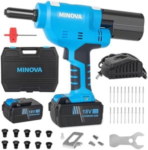 Minova RIVETER7 Brushless Rivet Gun, Cordless Rivet Tool compatible with 1/4"(6.4mm) Stainless Steel Rivets, Automatic Rivet Recoil with 18V 4.0Ah Battery(2pcs) 1 Charger, Carrying Case