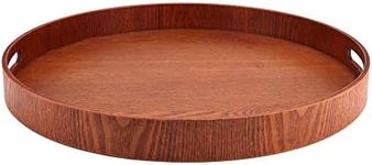 Service Tray, Raised Edge Wooden 50cm Kitchen Round Tray, Alloy Desktop for Restaurant Home