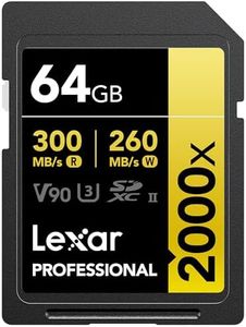 Lexar 64GB Professional 2000x SDXC Memory Card, UHS-II, C10, U3, V90, Full-HD & 8K Video, Up to 300MB/s Read, for DSLR, Cinema-Quality Video Cameras (LSD2000064G-BNNNU)