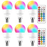 Yangcsl E12 LED Light Bulbs 40W Equivalent, RGB Color Changing Light Bulb, Memory - Sync - Dimmable, A15 Candelabra Screw Base, Timing Remote Control Included (Pack of 6)