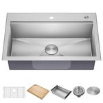 KRAUS Kore™ Workstation 32-inch Drop-in or Undermount Single Bowl Stainless Steel Kitchen Sink with Accessories (Pack of 5)