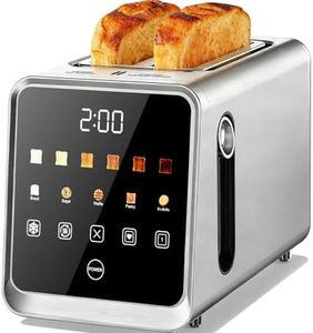 Touch Screen Toaster 2 Slice, Stainless Steel Smart Digital Toasters with Single Slot Toasting, Memory Function, 5 Bread Types & 6 Shade Settings,1.5" Wide Slot, 900W