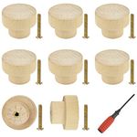 ANTHYTA Wooden Knobs Handles,Draw Knobs,Unvarnished Wooden Knobs,Round Mushroom Shape Cupboard Pull with 12 Pcs Screws and Screwdriver for Cabinet,Cupboard,Wardrobe,Furniture,Kitchen(3.5cm)