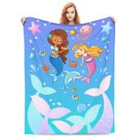 VODRM Mermaid Blanket Gifts for Kids Girls Cute Cartoon sea Tail Throw Blankets Soft Warm Lightweight Cozy Fish Animal Throws for Bed Living Room Sofa Couch Birthday Decor 50x60in