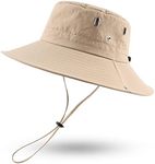 PESAAT Men Bucket Hat Summer Adjustable Women Fishing Hats Adult Safari Cap with Wide Brim (Beige-B)