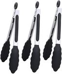 BIGSUNNY 7" Mini Silicone Serving Tongs - Set of 3 (Black)