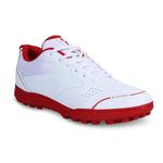 NIVIA Crick-200 Cricket Shoes for Men | Flexible Mesh & TPU Construction| Cushioned Die Cut NR EVA Insole| Durable Rubber Sole| Designed to Elevate Your Performance on the Playground| Cricket Sports Shoes (White/Red) Size -UK10