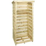 CHARLES BENTLEY FSC Certified, Wooden Log Store, Garden, Single Tall Log Store, Heavy Duty, Firewood Storage, Treated Wood, Slatted Design, Slanted Roof, Raised Floor, Spruce (182.3x76x53.2cm)