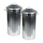 46 Litre Vintage Style Metal Tapered Dustbin & Lid - Set of 2 - GALVANISED - 70cm (H) x 33cm (Dia)