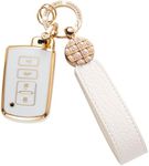 Qetoosur for Toyota Key Fob Cover with Leather Lanyard, Key Case Protection Shell Fit for Tacoma Highlander Corolla Sequoia Camry Tundra Avalon RAV4 4Runner Smart Key Holder, White