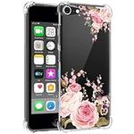 Jhxtech Phone Case for iPod Touch 6 / Touch 5 / Touch 7 girls women, Slim Shockproof Clear Floral Pattern Soft Flexible TPU Protective Cover for iPod Touch 7 Rose Flower