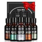 Beard Oil 5 Pack Set: Sandalwood, Cedarwood, Sage, Sweet Orange, Unscented, Mens Gifts for Beard Care, Moisturize, Soften, Strengthen, Christmas Stocking Fillers for Men Him Dad Husband Boyfriend