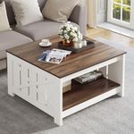 YITAHOME Coffee Table Farmhouse Coffee Table with Storage Rustic Wood Cocktail Table,Square Coffee Table for Living Meeting Room with Half Open Storage Compartment,Brown