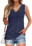 AUTOMET Tank Top Women 2024 Casual Soft Loose Spring Summer V Neck Sleeveless Tee Shirts Basic Trendy Outfits Clothes Navy XXL