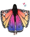 AWAYTR Women Butterfly Wings Shawl - Fairy Ladies Cape Halloween Dress Up Costume Accessory (Rose red & Blue)