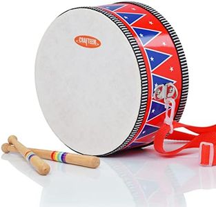 CRAFTEEM Wooden Kids Drum Set for Toddlers - Baby Musical Toy w/Wrist Bells, Drum Sticks & Fun Drum Instrument for Boys & Girls - Educational Christmas Birthday Gift