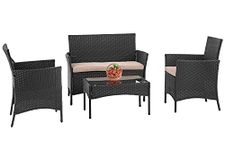 FDW Outdoor Indoor Use Rattan Chairs Wicker Conversation Sets for Backyard Lawn Porch Garden Balcony,Black