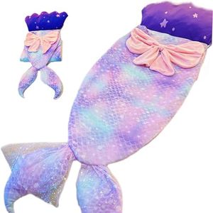 Nalexmi Mermaid Sleeping Bag, Girl Mermaid, Slumber Bags for Kids, Children Animal Sleeping Bags, Size 63''*24''（Mermaid, Purple