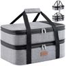 Lifewit Insulated Double Casserole Carrier Thermal Lunch Tote for Potluck Parties, Picnic, Beach, Fits 9 x 13 Inches Casserole Dish, Expandable by Mid Zipper, Grey