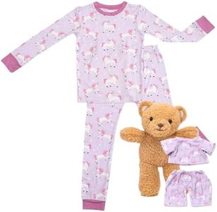 Zip N' Bear Unicorn Utopia Pajamas for Kids Bundle with Zippy Bear in Matching Pajamas - 5/6 Years