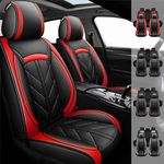 MONREBO 5pcs Car Seat Covers Universal Fit For Most Cars,Full Set Waterproof&Breathable Faux Leather Car Seat Protectors,Black Red