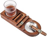 Joyoldelf Wood Cigar Ashtray Coaster - Whiskey Glass Tray with Removable Stainless Steel Cigar Ashtray and Cigar Cutter Slot, Cigar Accessories for Men, Whiskey Glass and Cigar Holder Gift Set